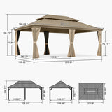 PURPLE LEAF Backyard Gazebo Champagne Hardtop Galvanized Steel Roof Awning and Upgrade Curtain