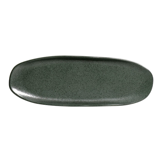 SHALLOW OVAL PLATTER LARGE ORGANIC STONEWARE Ø 14.17x5.12" GREENERY