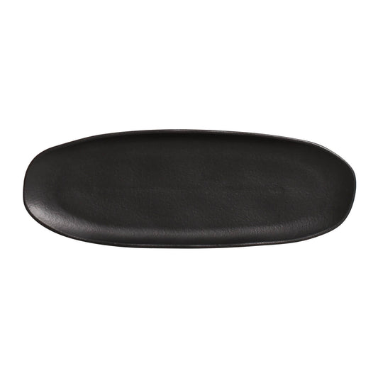 SHALLOW OVAL PLATTER LARGE ORGANIC STONEWARE Ø 14.17x5.12" MATTE BLACK