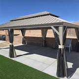 PURPLE LEAF Backyard Gazebo Champagne Hardtop Galvanized Steel Roof Awning and Upgrade Curtain