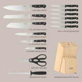 Martha Stewart Carverton 14 Piece High Carbon Stainless Steel Cutlery Kitchen Knife Block Set w/ABS Triple Riveted Forged Handle Wood Block - Black