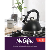 Mr. Coffee Clarefield 2.4 Quart Whistling Tea Kettle – Stovetop Water Kettle with Lid, Heat-Resistant Nylon Handle and Knob, Stainless Steel Trim