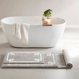 High Pile Bordered Bathroom Rug, Grey
