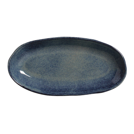 DEEP OVAL PLATTER LARGE ORGANIC STONEWARE 12.6x6.3" DENIM