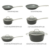 Sur La Table Kitchen Essentials Cool Commune Hard Anodized 10 Piece PFA Free Ceramic Non stick Interior Forged Durable Aluminum Pots and Pans Cookware Set
