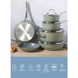 Sur La Table Kitchen Essentials Cool Commune Hard Anodized 10 Piece PFA Free Ceramic Non stick Interior Forged Durable Aluminum Pots and Pans Cookware Set