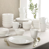 Gibson Home Ogalla 30 Piece Plates, Bowls, & Mugs Dinnerware Set - Service for 6 - White Porcelain W/ Gold Band