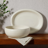 Bloomhouse Corsica Clay 2 Piece Oval Platter and Bowl Serving Set - Sea Salt White