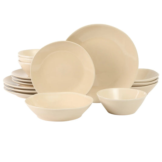Bloomhouse Montecito Breeze 16 Piece (Service for 4) Double Plates and Bowls Stoneware Reactive Glaze Dinnerware Set