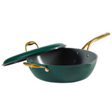 Frok 13" Frying Pan Wok Skillet 4MM Thick Quick Heat Aluminum Cookware W/ Aluminum Lid Set W/ Premium PFA Free Ceramic Nonstick Interior & Heat Resistant Exterior - Induction