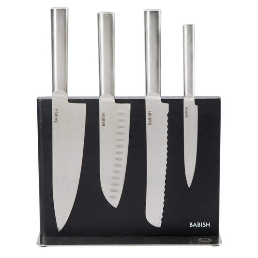 Babish 5 Piece 1.4116 German Steel Magnetic Knife Block Set Babish 5-Piece Forged Kitchen Knife Block Set – 1.4116 German Steel Cutlery with Magnetic Knife Holder – Professional Chef Knife Set
