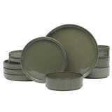 Gibson Elite Townscape 12 Piece (Service for 4) Plates and Bowls Reactive Glaze Embossed Round Dishes Terracotta Dinnerware Set