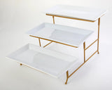 Gibson Home Gracious Dining Dinnerware, 3-Tier Rectangle Plate Serving Set with Gold Metal Stand, White