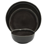 Gibson Soho Lounge Nardini 12 Piece (Service for 4) Plates and Bowls Reactive Glaze Dishes Stoneware Ceramic Dinnerware Set - Black and Blue