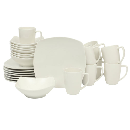 Gibson Home Zen Buffet (Service for 8) 24 Piece Plates and Bowls Porcelain Solid Color Dishes Ceramic Dinnerware Set - White