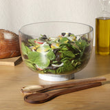 Gibson Elite Wildgreens Large Glass Salad Bowl Set with Acacia Serving Utensils