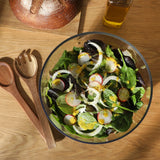 Gibson Elite Wildgreens Large Glass Salad Bowl Set with Acacia Serving Utensils