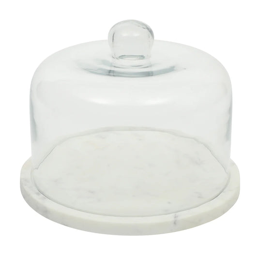 Gibson Elite Ridgehaven 11" Marble Cake Stand, Serving Platter, Charcuterie Board, and Center Piece Home Décor With Glass Lid