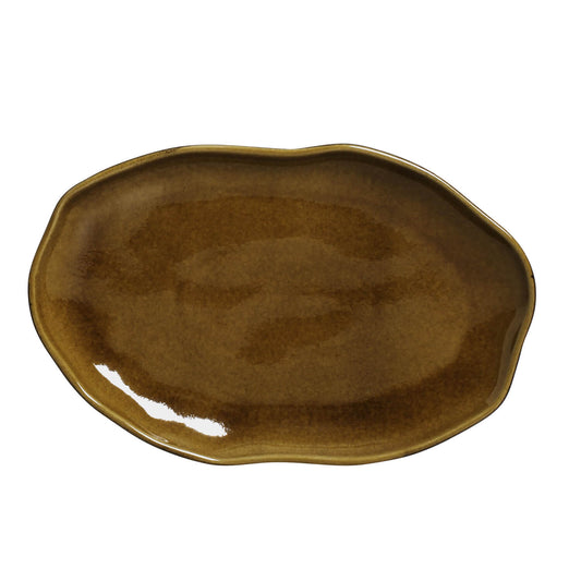 SHALLOW OVAL PLATTER MEDIUM BIO STONEWARE Ø 11.81x7.87" AMBER