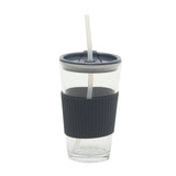 Mr. Coffee Sip Savvy 4-Pack 15oz Glass Tumblers with Lids and Straws – Reusable Iced Coffee Cups – Dishwasher Safe – To-Go Drinkware Water Glasses