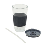 Mr. Coffee Sip Savvy 4-Pack 15oz Glass Tumblers with Lids and Straws – Reusable Iced Coffee Cups – Dishwasher Safe – To-Go Drinkware Water Glasses