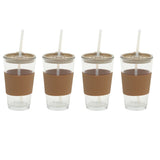 Mr. Coffee Sip Savvy 4-Pack 15oz Glass Tumblers with Lids and Straws – Reusable Iced Coffee Cups – Dishwasher Safe – To-Go Drinkware Water Glasses