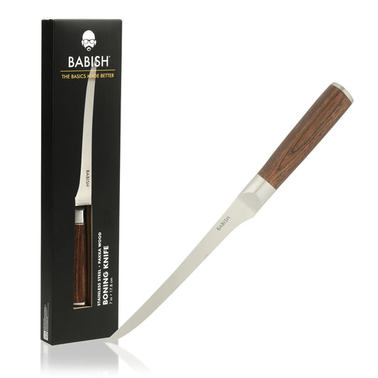 Babish 1.4116 German Stainless Steel Boning & Fillet Knife with Pakka Wood Handle – 6-Inch Full-Tang Flexible Kitchen Knife for Meat, Poultry, Fish & Precision Butchering