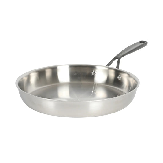 Babish 12-Inch Tri-Ply Stainless Steel Frying Pan with Lid & Black Handle – Professional Grade Skillet for Searing, Sautéing & Even Heat Cooking