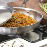 Babish 12-Inch Tri-Ply Stainless Steel Frying Pan with Lid & Black Handle – Professional Grade Skillet for Searing, Sautéing & Even Heat Cooking