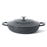 Martha Stewart Gatwick Enameled Cast Iron Braiser with Lid, 3.5-Quart Braiser Pan for Stovetop & Oven, Cast Iron Braising Pan with Gold Knob