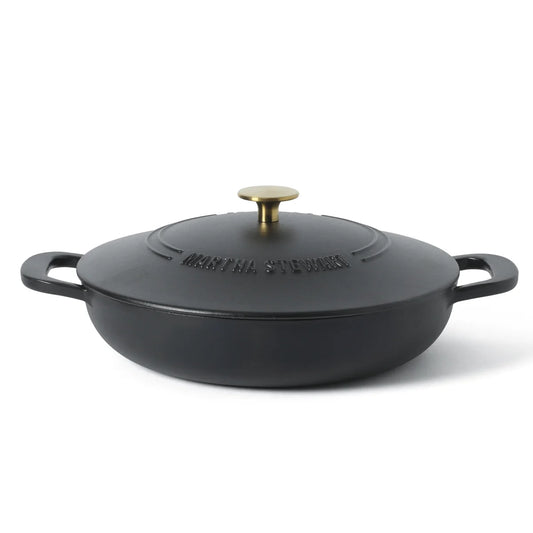 Martha Stewart Gatwick Enameled Cast Iron Braiser with Lid, 3.5-Quart Braiser Pan for Stovetop & Oven, Cast Iron Braising Pan with Gold Knob