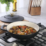 Martha Stewart Gatwick Enameled Cast Iron Braiser with Lid, 3.5-Quart Braiser Pan for Stovetop & Oven, Cast Iron Braising Pan with Gold Knob