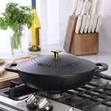 Martha Stewart Gatwick Enameled Cast Iron Braiser with Lid, 3.5-Quart Braiser Pan for Stovetop & Oven, Cast Iron Braising Pan with Gold Knob