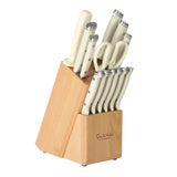 Sur La Table Kitchen Essentials 14 Piece Cutlery Set, German Steel Forged Knives, Beech Wood Block, Chef, Santoku, Bread, Steak Knives, Shears & Sharpener - Blue