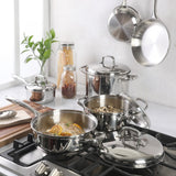 Oster Platinum Sedwick Stackable Stainless Steel Pots and Pans Cookware Set W/ Domed Stainless Steel Lids W/ TriPly Encapsulated Base - Induction Safe
