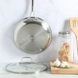 Martha Stewart Badgley Hybrid Nonstick 12 Inch TriPly Stainless Steel Large Fry Pan With Lid & Stay Cool Handle - Laser Etched Non-Toxic Nonstick Skillet - Dishwasher and Induction Safe