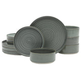 Gibson Elite Echo Bay 12 Piece Porcelain Reactive Glaze (Service for 4) Ceramic Plates and Bowls Modern Stackable Dinnerware Set