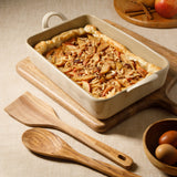 Bloomhouse 3-Piece 4.8-Quart 9 X 13 Ceramic Bakeware Set with Olive Wood Tools – Linen/Taupe Baking Dish with Handles, Oven Safe, Durable Stoneware for Casseroles, Roasting & Serving