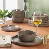 Gibson Elite Northrock Stoneware Dinnerware Set, 12-Piece Service for 4 Plates and Bowls Set – Dishes with Hand-Painted Terracotta Base