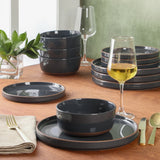 Gibson Elite Northrock Stoneware Dinnerware Set, 12-Piece Service for 4 Plates and Bowls Set – Dishes with Hand-Painted Terracotta Base