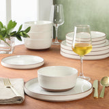 Gibson Elite Northrock Stoneware Dinnerware Set, 12-Piece Service for 4 Plates and Bowls Set – Dishes with Hand-Painted Terracotta Base