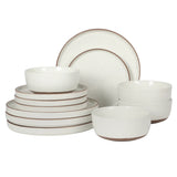 Gibson Elite Northrock Stoneware Dinnerware Set, 12-Piece Service for 4 Plates and Bowls Set – Dishes with Hand-Painted Terracotta Base
