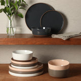 Gibson Elite Northrock Stoneware Dinnerware Set, 12-Piece Service for 4 Plates and Bowls Set – Dishes with Hand-Painted Terracotta Base