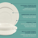 Gibson Home Melbourne White Plates and Bowls Set, 16 Piece Embossed Ceramic Dinnerware Set - Service for 4 Dishes - With Pasta Bowl