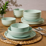Gibson Home Candy Skies 12 Piece Unbreakable Wheat Straw Melamine Plates and Bowls Dinnerware Set - Outdoor, Camping, & Everyday Use - Matte Exterior/Shiny Interior