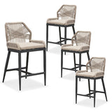 PURPLE LEAF Bar Stools Set of 4 Outdoor Aluminum Barstools with Back Modern Wicker Rattan Boho Garden Pool Patio Bar Chairs