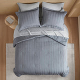 Woven Striped Pleated Comforter Set, Blue/Grey