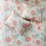 6 Piece Coastal Cotton Sateen Quilt Set, Coral
