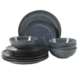 Gibson Elite Sandy Pines Stoneware Plates and Bowls Set - 12 Piece Reactive Glaze Dinnerware Set - Service for 4 - Dishwasher and Microwave Safe