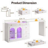 Rotatable L-Shaped Vanity Desk with Led Light, Double Arched
